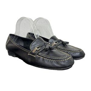 Vintage 90s Mootsie Tootsie Black Leather Loafers w/ Bit Detail, Size 10